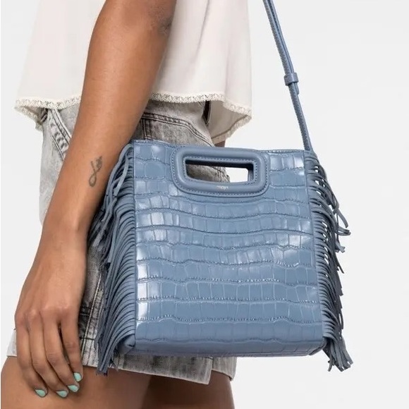 Maje Blue Croc Fringe Bag - Picture 2 of 4